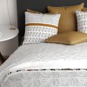 Parure housse de couette 240x220cm + 2 taies motif graphique blanc, noir et jaune 100% coton - SELINA