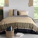 Parure housse de couette 240x220cm + 2 taies motif géométrique beige et noir 100% coton - MELUSINE
