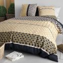 Parure housse de couette 240x220cm + 2 taies motif géométrique beige et noir 100% coton - MELUSINE
