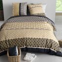 Parure housse de couette 240x220cm + 2 taies motif géométrique beige et noir 100% coton - MELUSINE