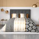 Parure housse de couette 240x220cm + 2 taies motif ethnique beige et noir 100% coton - DIANA