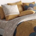 Parure housse de couette 260x240cm + 2 taies motif rétro bleu et jaune 100% coton - MANDY