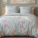 Parure housse de couette 240x220cm + 2 taies motif floral turquoise et rose 100% microfibre - BLANDINE