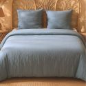 Parure housse de couette 240x220cm + 2 taies 100% gaze de microfibre uni bleu pétrole - NATHEA