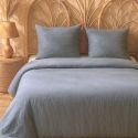 Parure housse de couette 240x220cm + 2 taies 100% gaze de microfibre uni bleu pétrole - NATHEA