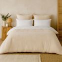 Parure housse de couette 240x220cm + 2 taies 100% gaze de microfibre uni écru - NATHEA