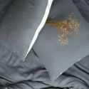 Parure housse de couette 240x220cm + 2 taies 100% gaze de microfibre uni bleu pétrole et blanc - NATHEA