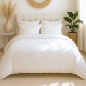 Parure housse de couette 260x240cm + 2 taies 100% gaze de microfibre uni blanc pur - NATHEA