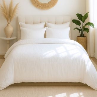 Parure housse de couette 260x240cm + 2 taies 100% gaze de microfibre uni blanc pur - NATHEA