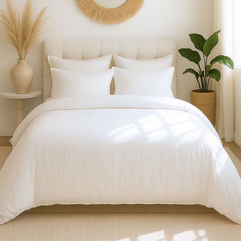 Parure housse de couette 260x240cm + 2 taies 100% gaze de microfibre uni blanc pur - NATHEA