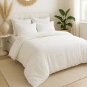 Parure housse de couette 260x240cm + 2 taies 100% gaze de microfibre uni blanc pur - NATHEA