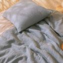 Parure housse de couette 260x240cm + 2 taies 100% gaze de microfibre uni bleu pétrole - NATHEA