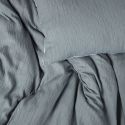 Parure housse de couette 260x240cm + 2 taies 100% gaze de microfibre uni bleu pétrole et blanc - NATHEA