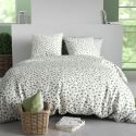 Parure housse de couette 260x240cm + 2 taies motif petites feuilles blanc et vert 100% coton - LAZARE