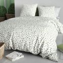 Parure housse de couette 260x240cm + 2 taies motif petites feuilles blanc et vert 100% coton - LAZARE