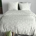 Parure housse de couette 260x240cm + 2 taies motif petites feuilles blanc et vert 100% coton - LAZARE