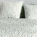 Parure housse de couette 260x240cm + 2 taies motif petites feuilles blanc et vert 100% coton - LAZARE