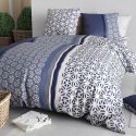 Parure housse de couette 260x240cm + 2 taies motif géométrique bleu 100% coton - ORANE