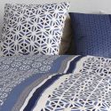 Parure housse de couette 260x240cm + 2 taies motif géométrique bleu 100% coton - ORANE