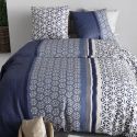 Parure housse de couette 240x220cm + 2 taies motif géométrique bleu 100% coton - ORANE