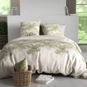 Parure housse de couette 260x240cm + 2 taies motif fleurs beige et vert 100% coton - ARTUS