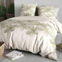 Parure housse de couette 260x240cm + 2 taies motif fleurs beige et vert 100% coton - ARTUS