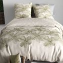 Parure housse de couette 260x240cm + 2 taies motif fleurs beige et vert 100% coton - ARTUS