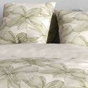 Parure housse de couette 260x240cm + 2 taies motif fleurs beige et vert 100% coton - ARTUS