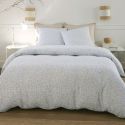 Parure housse de couette 260x240cm + 2 taies motif feuillage blanc et vert 100% gaze de coton - MAHO