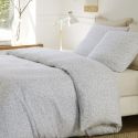 Parure housse de couette 260x240cm + 2 taies motif feuillage blanc et vert 100% gaze de coton - MAHO