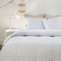 Parure housse de couette 260x240cm + 2 taies motif feuillage blanc et vert 100% gaze de coton - MAHO