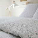 Parure housse de couette 260x240cm + 2 taies motif feuillage blanc et vert 100% gaze de coton - MAHO