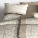 Parure housse de couette 260x240cm + 2 taies motif graphique bleu et beige 100% coton - MALVINA