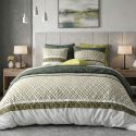 Parure housse de couette 260x240cm + 2 taies motif géométrique vert 100% coton - AYANA