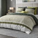 Parure housse de couette 260x240cm + 2 taies motif géométrique vert 100% coton - AYANA