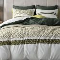 Parure housse de couette 260x240cm + 2 taies motif géométrique vert 100% coton - AYANA