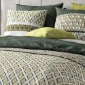 Parure housse de couette 260x240cm + 2 taies motif géométrique vert 100% coton - AYANA