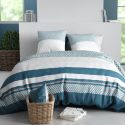 Parure housse de couette 240x220cm + 2 taies motif géométrique bleu et gris 100% coton - CHERINE