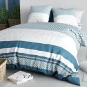 Parure housse de couette 240x220cm + 2 taies motif géométrique bleu et gris 100% coton - CHERINE