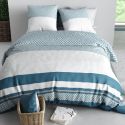 Parure housse de couette 240x220cm + 2 taies motif géométrique bleu et gris 100% coton - CHERINE