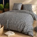 Parure housse de couette 240x220cm + 2 taies motif géométrique bleu nuit 100% coton - NOLANE