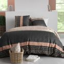 Parure housse de couette 260x240cm + 2 taies motif graphique beige et gris 100% coton - DIOGO