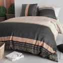 Parure housse de couette 240x220cm + 2 taies motif graphique beige et gris 100% coton - DIOGO