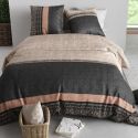Parure housse de couette 240x220cm + 2 taies motif graphique beige et gris 100% coton - DIOGO
