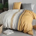 Parure housse de couette 260x240cm + 2 taies motif graphique jaune et gris 100% coton - CASSY