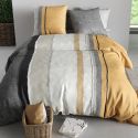 Parure housse de couette 260x240cm + 2 taies motif graphique jaune et gris 100% coton - CASSY