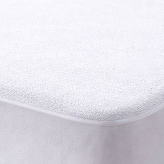 Protège matelas 90x190cm en polyester bouclette éponge blanc imperméable - HERMIONE
