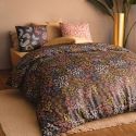 Parure housse de couette 260x240cm + 2 taies motif graphique brun et corail100% coton - LILWEN