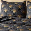Parure housse de couette 240x220cm + 2 taies motif rétro bleu nuit et jaune 100% microfibre - BARITON