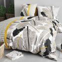 Parure housse de couette 260x240cm + 2 taies motif palmiers noir et jaune 100% coton - AMARANTE